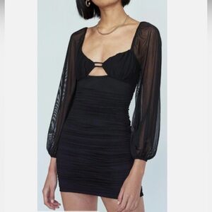 Princess Polly Sasha mini black dress with mesh sleeves